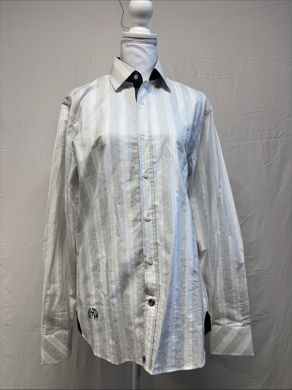 English Laundry White and Light Gray Striped Dress Shirt John Lennon